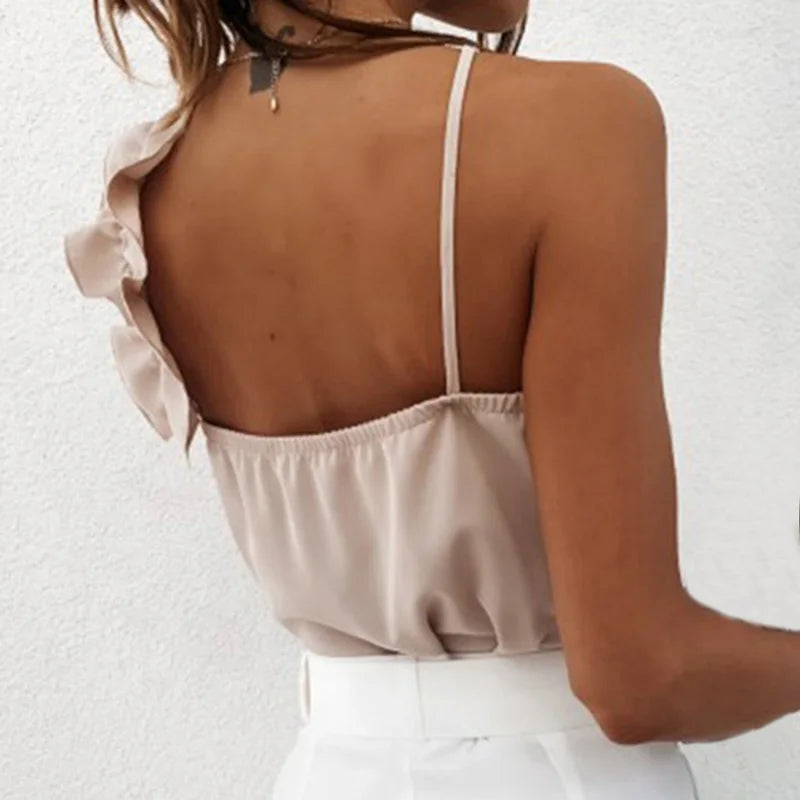Sommer Bluse Shirts Sexy V-ausschnitt Rüschen Blusen